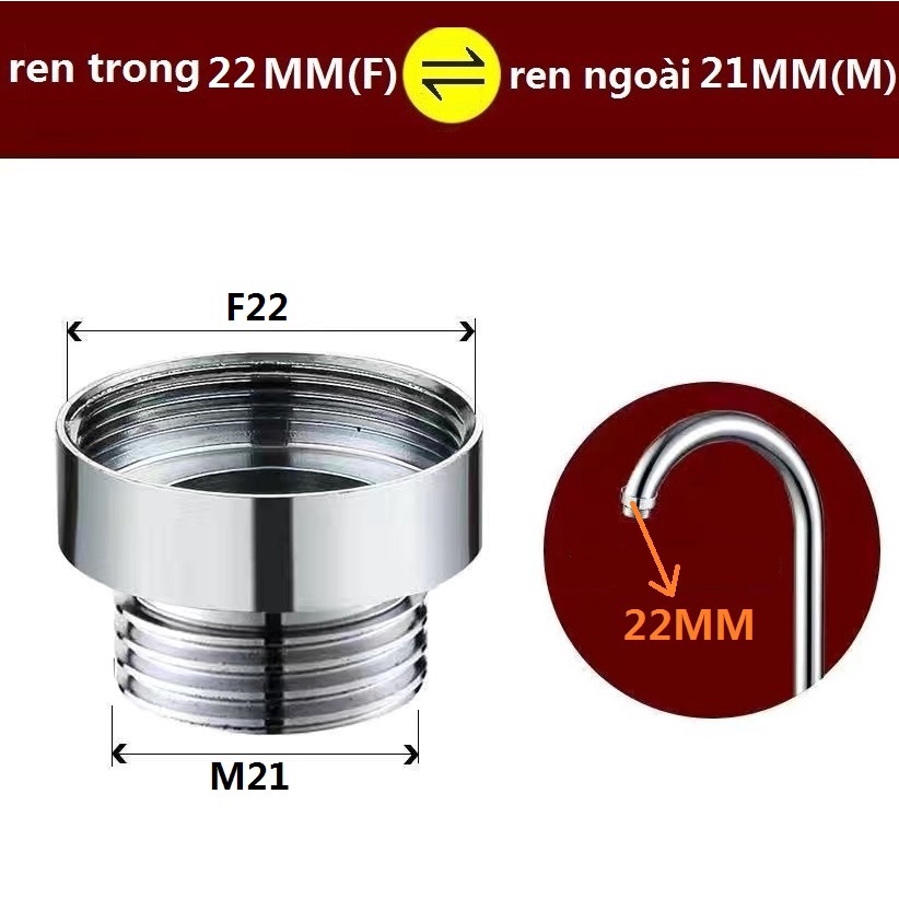 Đầu chuyển đổi vòi nước Inox Ren ngoài F22-M21;M24-M22