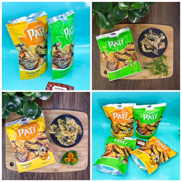 Snack da cá sấy khô Pati 2 vị trứng muối và ớt xanh 50g thơm giòn đậm vị tốt sức khỏe đạt chuẩn an toàn thực phẩm Angola