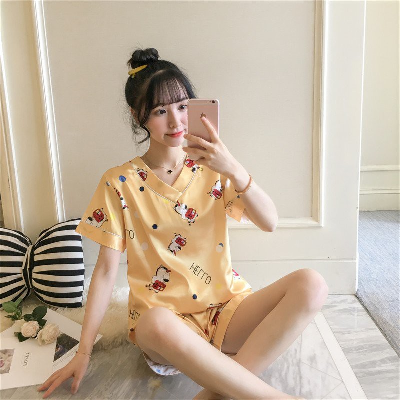 Đồ Ngủ, Bộ Ngủ Pijama Lụa Satin Họa Tiết Siêu Dễ Thương, Đồ Mặc ở Nhà