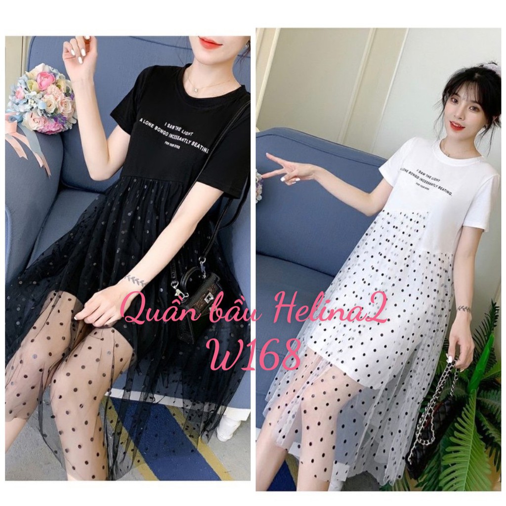 Váy bầu thiết kế CHẤT COTTON thoáng mát, phối ren siêu xinh W168