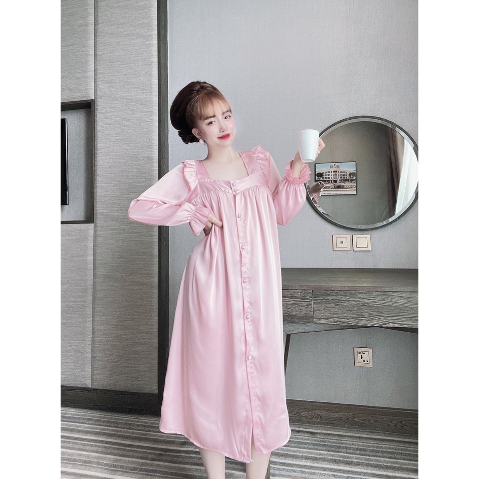 Đầm Ngủ Sexy lụa latin tiểu thư baby doll cổ U, nút bộc xịn xò- DN 107