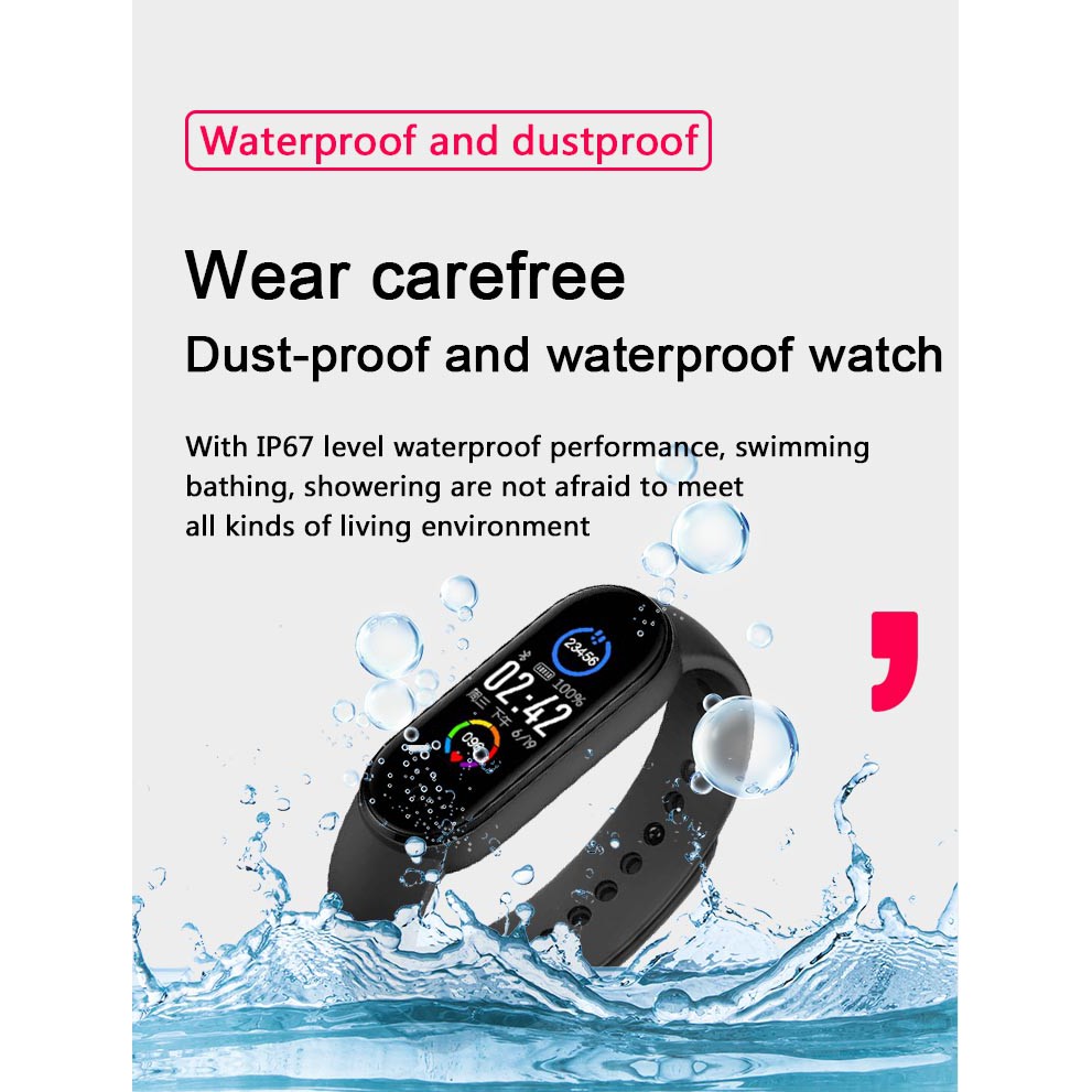 Đồng hồ thông minh M5 Jam Smartband Bluetooth IP67 Không thấm nước Theo dõi thể dục thể thao Theo dõi nhịp tim Màn hình ngủ Nam nữ Vòng tay cho PK M3 M4 miband 5