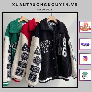 Áo khoác bomber jacket varsity nam nữ lông cừu thêu số 1886 chữ phong cách bóng chày cực ấm giá rẻ [ Có ảnh thật ở sau ]