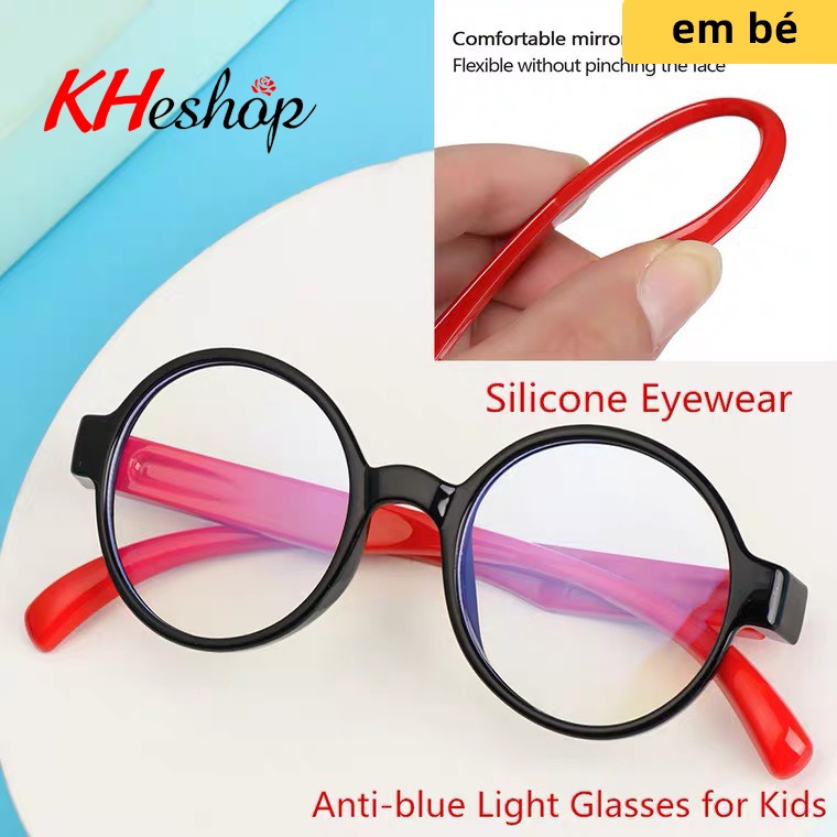 Kính học trực tuyến cho bé, gọng Silicone siêu dẻo có thể bẻ cong, mắt kính chống ánh sáng xanh mã Y3104