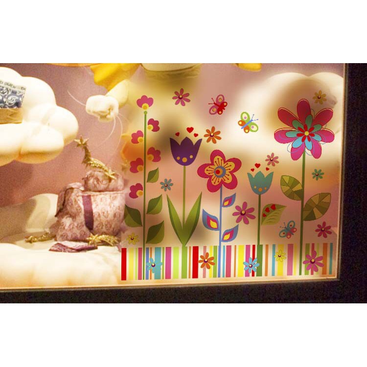 Decal trang trí kính Cao Cấp - Hoa sắc màu tuổi thơ ( 60x58 )