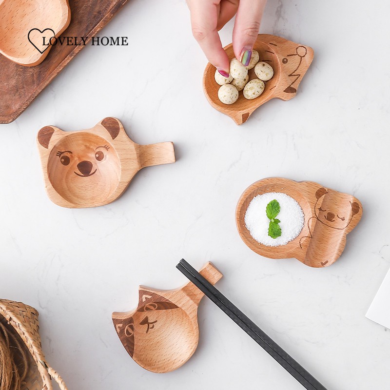 Đĩa gỗ đựng gia vị nước chấm thiết kế hoạt hình tiện dụng cho nhà bếp