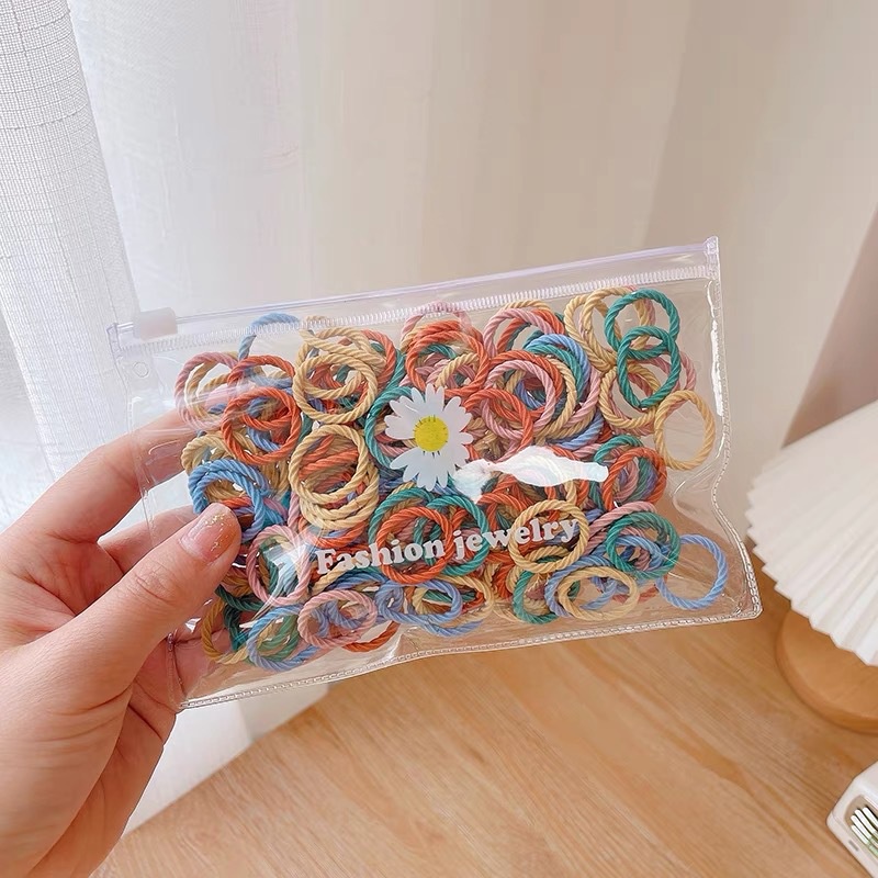 Set 100 dây buộc tóc cao su đơn giản thời trang phong cách Hàn Quốc
