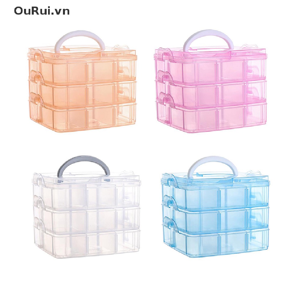 Hộp nhựa 18 ngăn 3 tầng đựng hạt trang sức có thể điều chỉnh