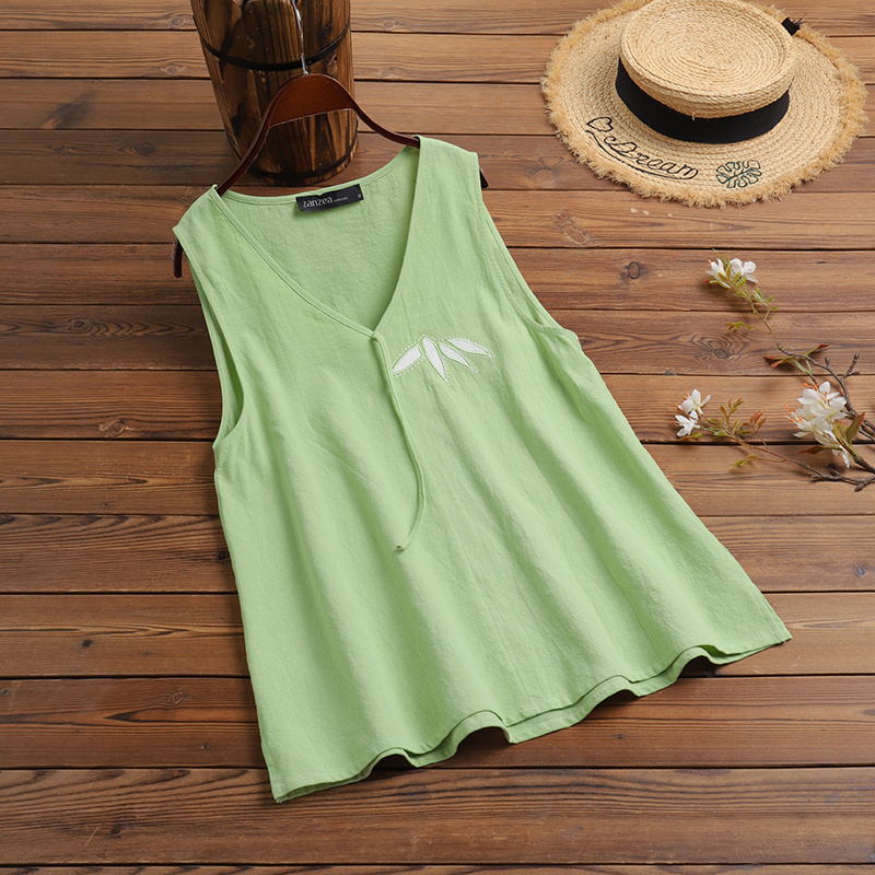 ZANZEA  Áo không tay cổ tròn thêu lá phong cách thường ngày cho nữ | BigBuy360 - bigbuy360.vn