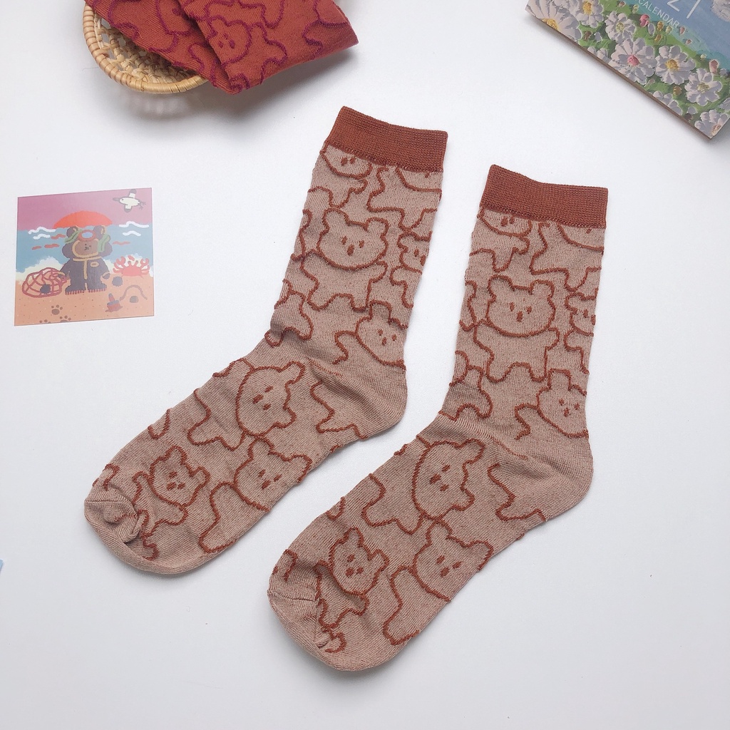 Vớ Thể Thao Cổ Trung Trung Bình Họa Tiết Ba Chiều Gấu Dễ Thương Phong Cách Nhật Bản Cho Cặp Đôi