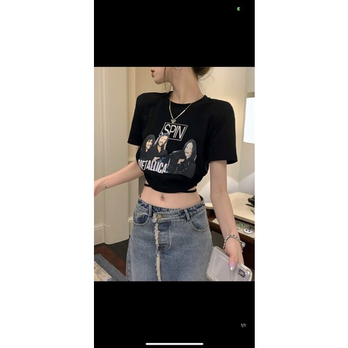 Áo thun croptop buộc eo ba cô gái, Áo croptop thun đan eo nữFREESHIPGB alohashop91
