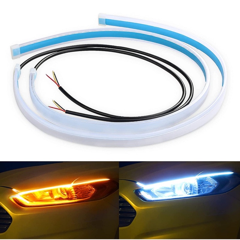 Bộ 2 dây đèn Led mí ô tô độ đèn xi nhan nháy đuổi 60cm Silicon chống nước - Led tích hợp xi nhan chạy đuổi đèn daylight