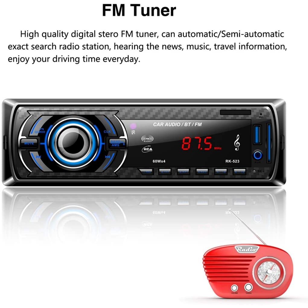 Bộ thu Radio cho ô tô RK-523 / RK-522 không dây bluetooth, đầu phát MP3 cổng USB