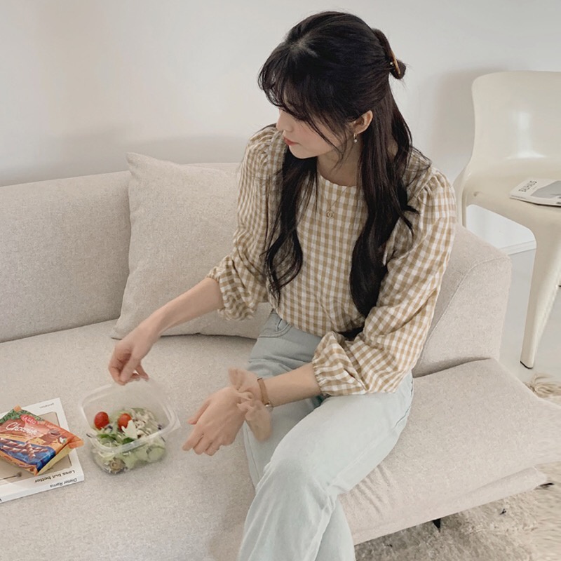 Linki ✈ Áo Sơ Mi Caro Tay Dài Kiểu Dáng Đơn Giản Cho Nữ