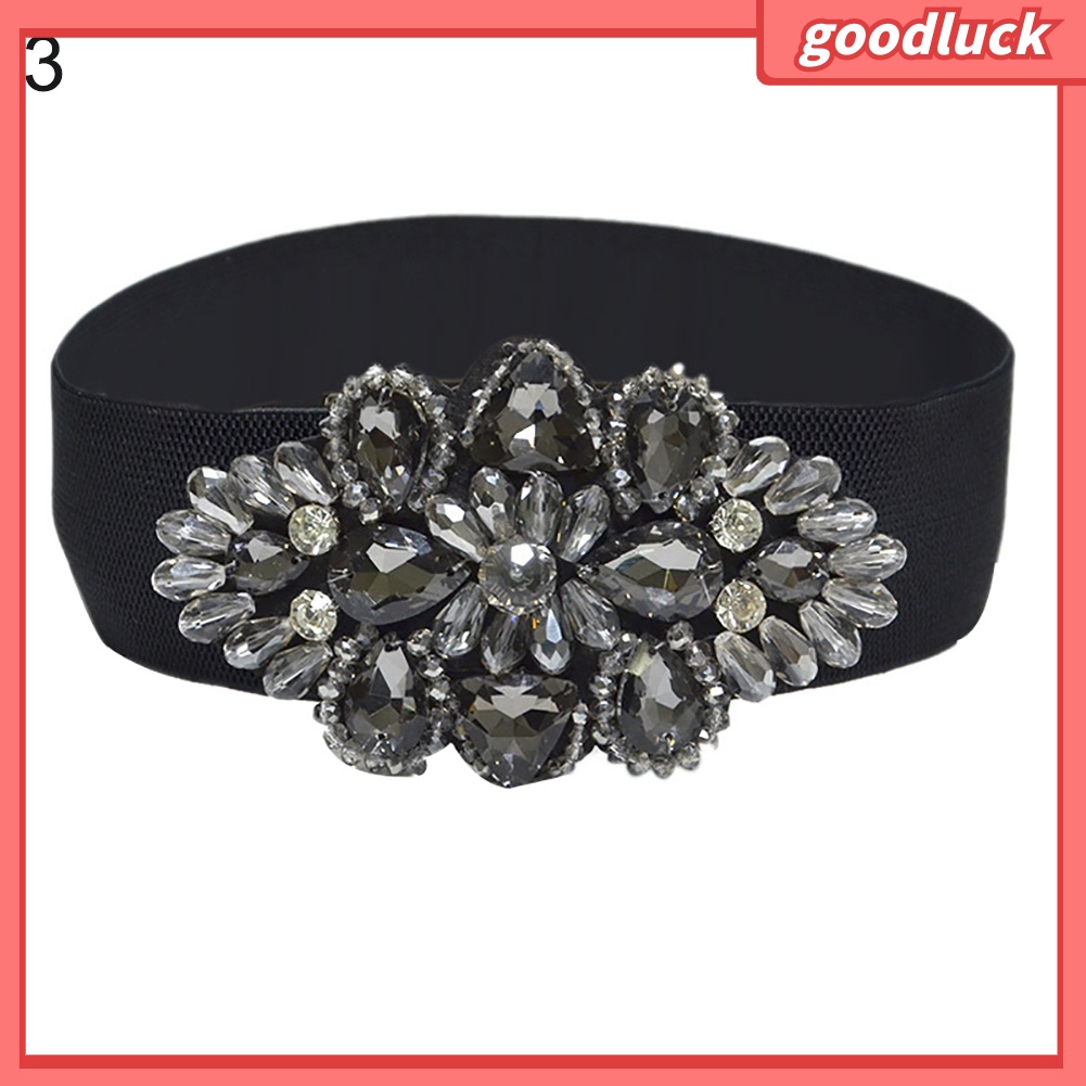 Thắt lưng co giãn bản to hoạ tiết hoa đính đá nhiều màu sắc