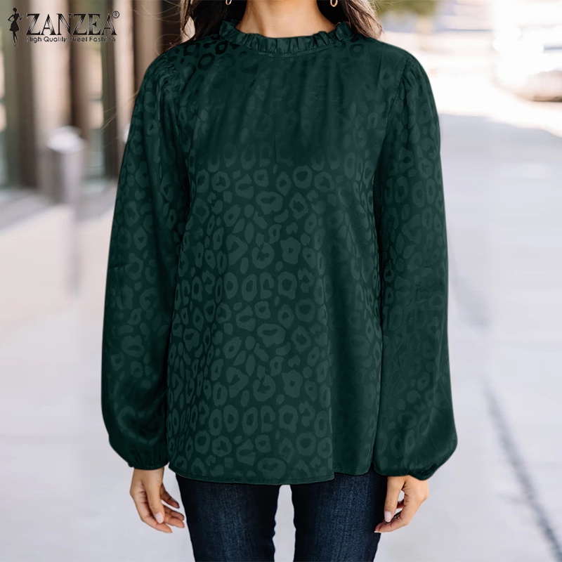Áo kiểu Zanzea tay dài cổ tròn in họa tiết da báo dành cho nữ