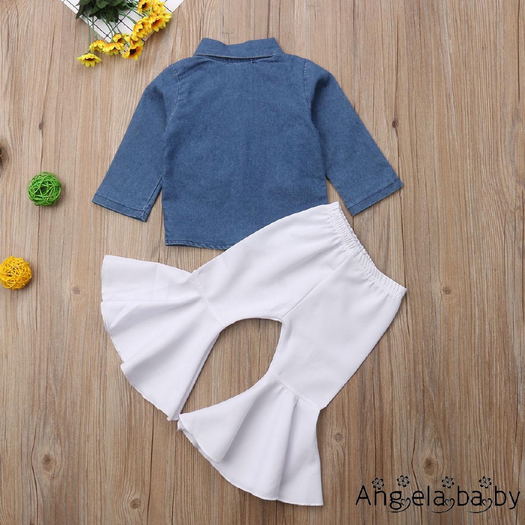 Set Áo Denim Tay Dài + Quần Ống Loe Thời Trang Cho Bé Gái