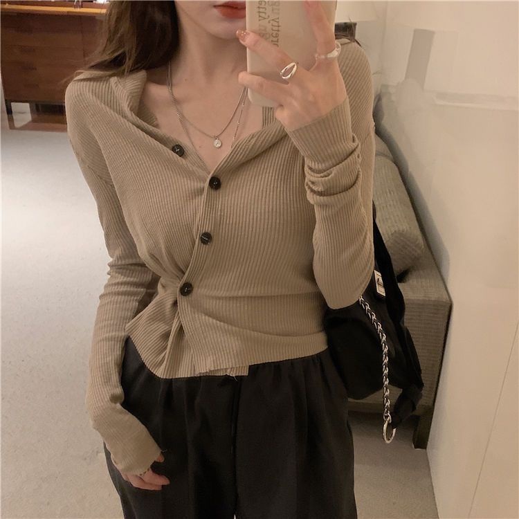 Áo Khoác cardigan Cài Nút Dáng Ngắn thun dài tay mỏng mỏng phong cách hàn quốc của phụ nữ JH-CX-68