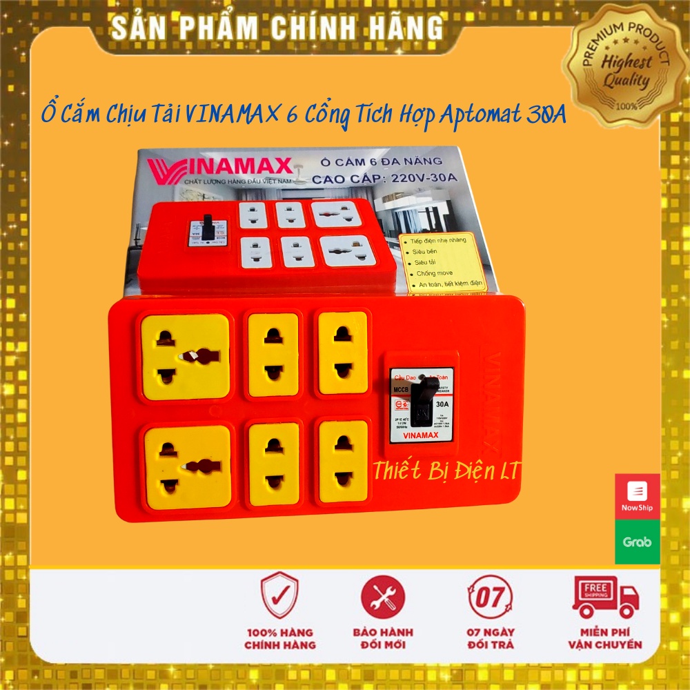 Ổ Cắm Điện 6 Cổng Lõi Sứ Chịu Tải Vinamax Tích Hợp APTOMAT (Có dây kéo dài 3m-5m)