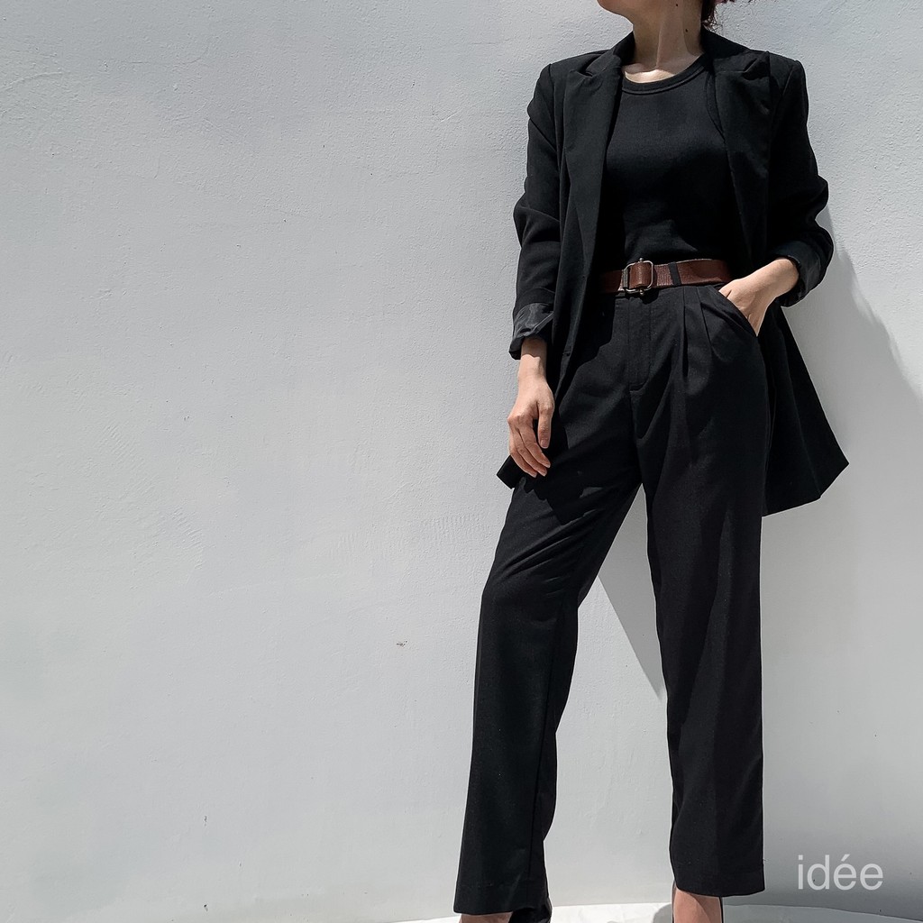 idée Quần tây lưng cao xếp ly dáng baggy
