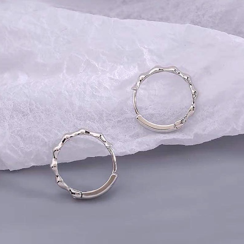 Khuyên tai bạc Khuyên tròn đốt trúc đường kính 12mm Van Jewelry V10755