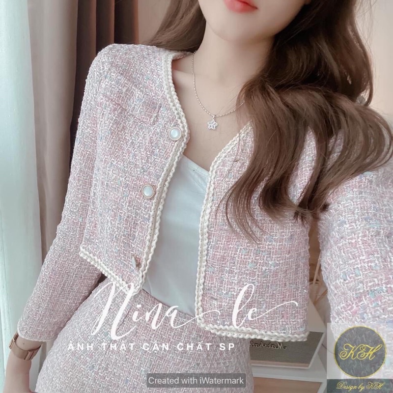 Set dạ viền hồng