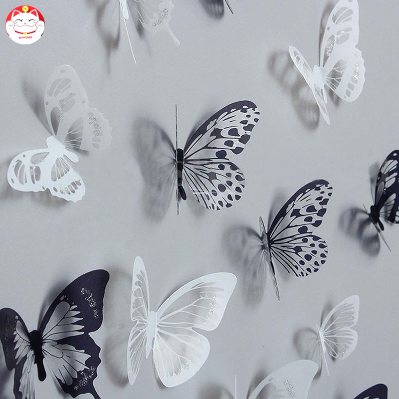 Set 18 sticker hình bươm bướm 3D dán tường trang trí
