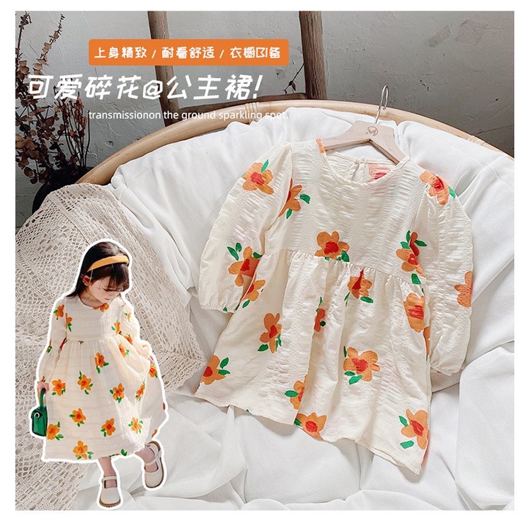 Váy Hoa Cam Chất Đũi Cho bé Gái_umeekids