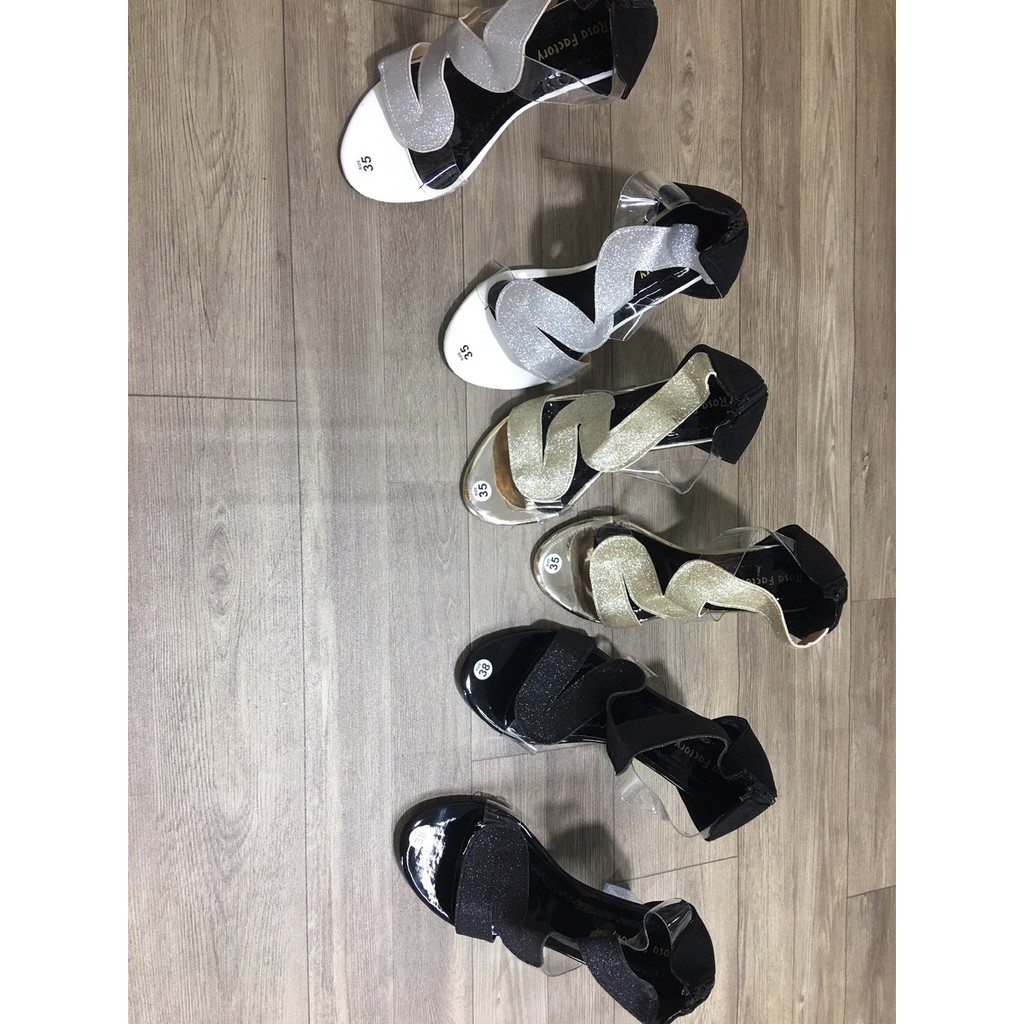 Giày Sandal Cao Gót Kim Sa Quai Dích Dắc Gót Trong 7 cm Sang Chảnh