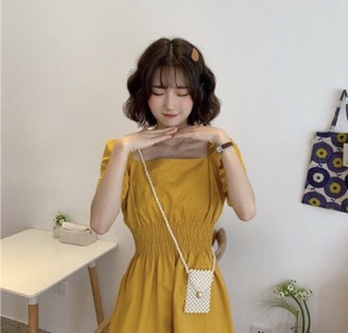 ĐẦM NHÚNG EO CỔ VUÔNG_ĐẦM KIỂU NHÚNG EO
