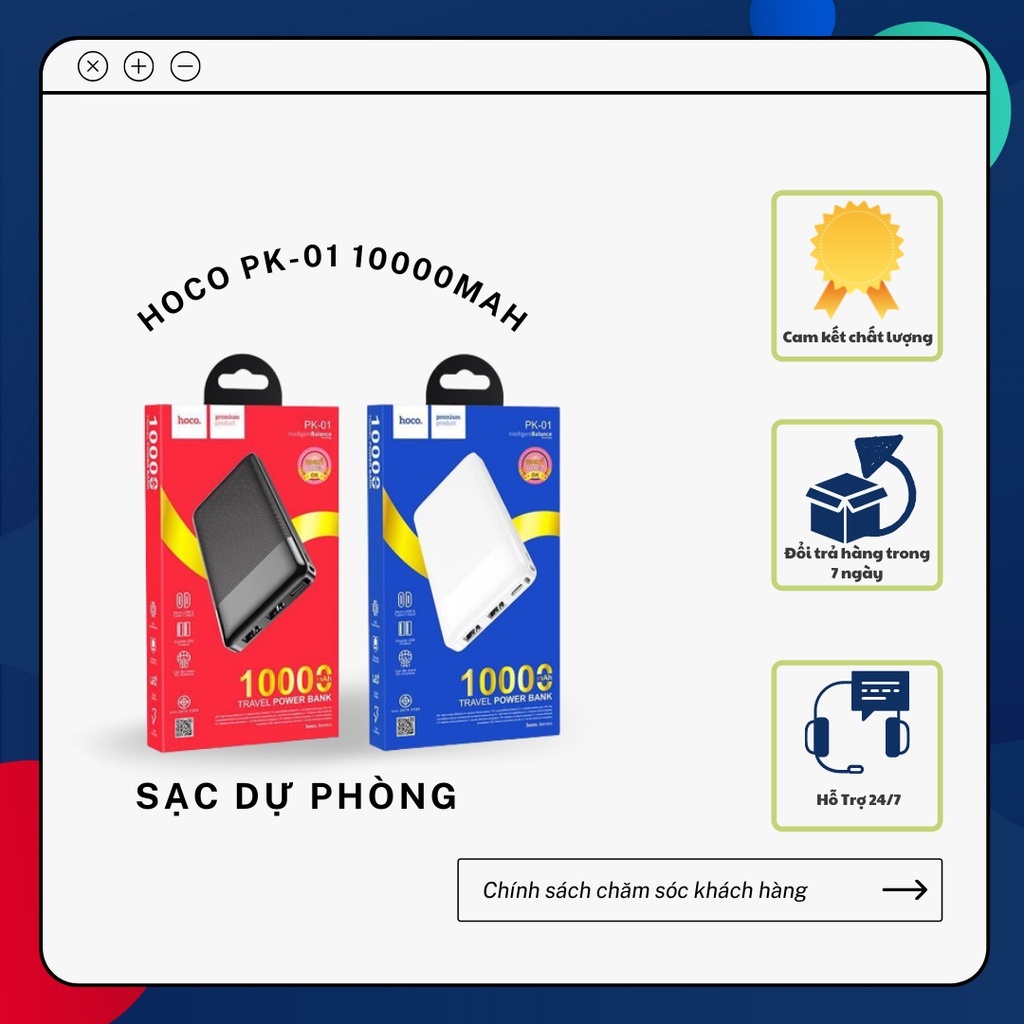 Sạc Dự Phòng Hoco PK-01 dung lượng 10000mAh siêu mỏng