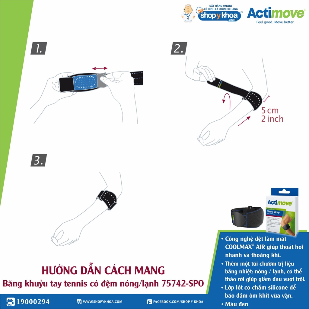 Băng Khuỷu Tay Tennis Có Đệm Chườm Nóng/Lạnh Actimove, Màu Đen [75742-SPO] - NK Châu Âu (1 Cái)