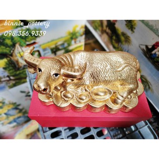 Tượng Trâu vàng đại cát để bàn - Tặng hộp lụa đẹp sang trọng