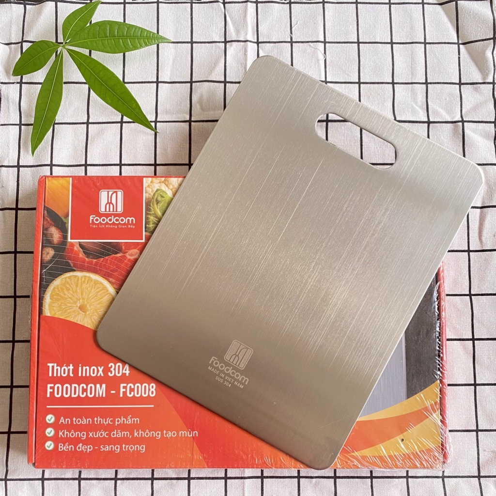 Thớt inox 304 kháng khuẩn Foodcom FC008 size 300*230mm, chống ẩm mốc độc hại