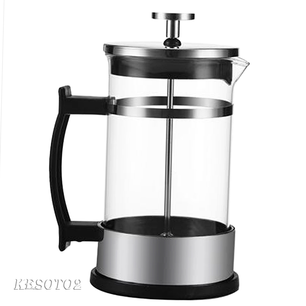 Stainless Glass French Press Cafetiere Coffee Maker 350ml/12oz Silver 1-2Cup