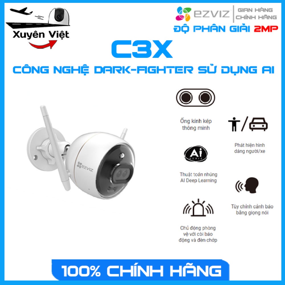 Camera Wifi Ngoài Trời Ezviz C3X Mắt Kép FHD 2.0MP Có Màu Ban Đêm - Hàng Chính Hãng