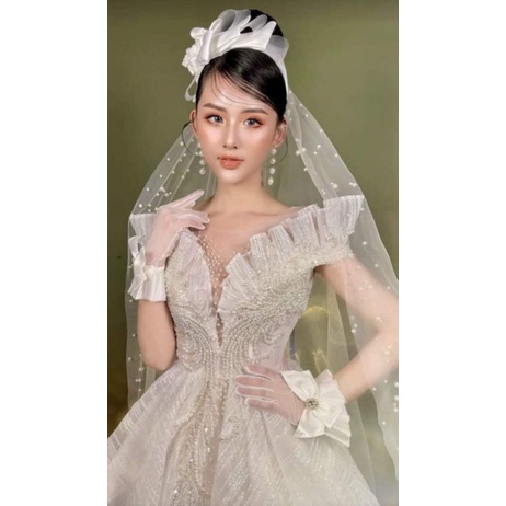 lúp viền hạt trai nhân tạo cô dâu dài 3m