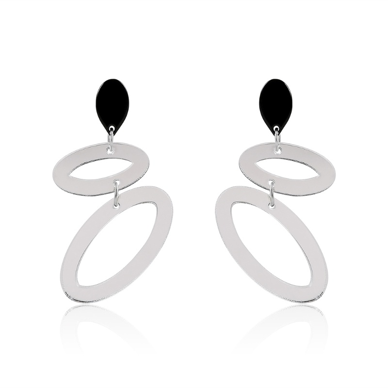 Bông Tai Hình Oval Màu Đen Bằng Acrylic Dễ Thương