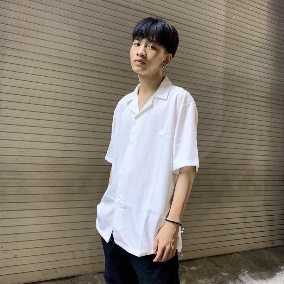 Áo sơ mi nam nữ cổ vest 2 màu trắng đen chất đẹp