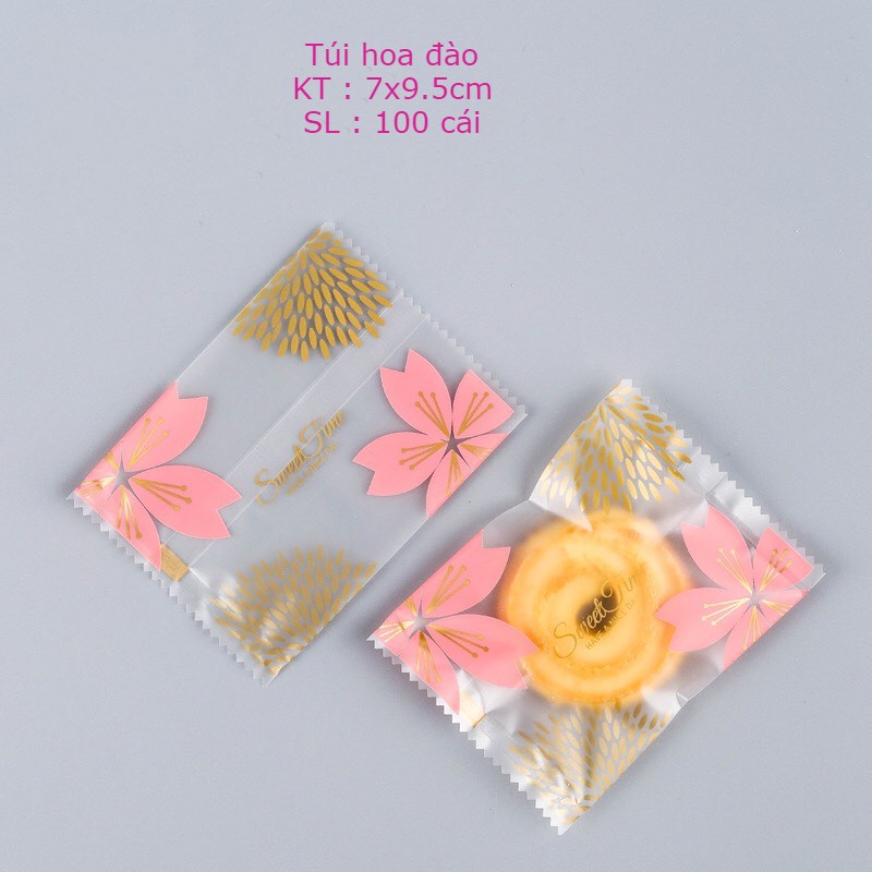 100 túi trong hàn miệng 7x9.5cm hoạ tiết hoa đào