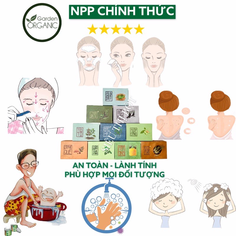 Xà bông thiên nhiên sinh dược 10 loại - làm sạch, giảm mụn, trắng da, giảm ngứa, thư giãn, khử mùi, an toàn cho bé và mẹ