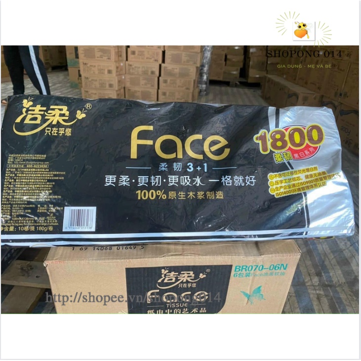 Giấy vệ sinh Face đen dây 10 cuộn x 180g, giấy cuộn, giấy lau khô