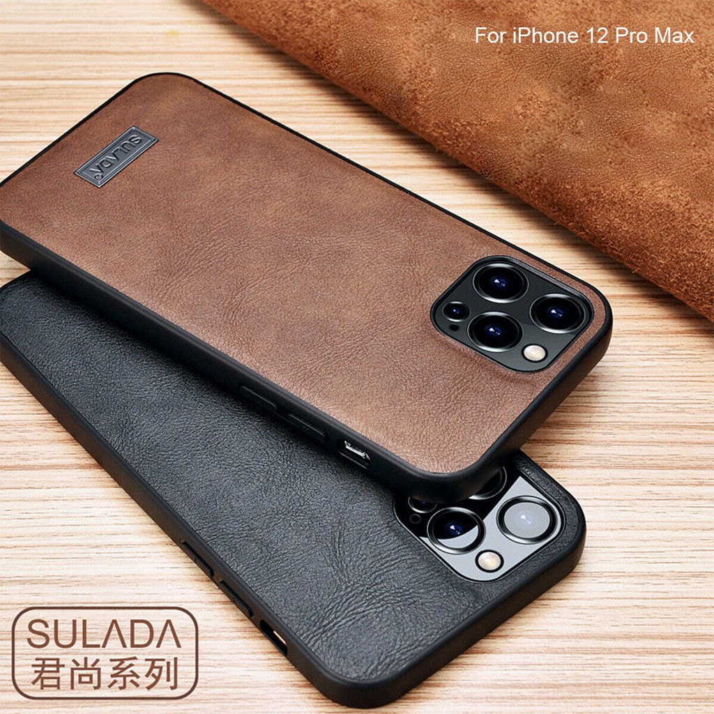 Ốp điện thoại Sulada bằng da PU mặt sau cứng chống sốc cho Iphone 11 Pro Max X XS MAX XR 6 6s plus SE2 7 plus