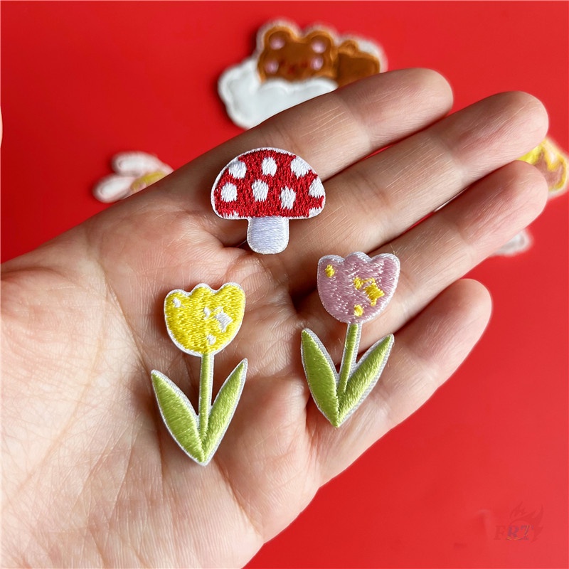 ✿ Miếng Dán Tự Dính Hình Động Vật Trong Vườn ✿ 1 Huy Hiệu Thêu Hình Thỏ, Hoa, Cà Rốt, Cà Rốt