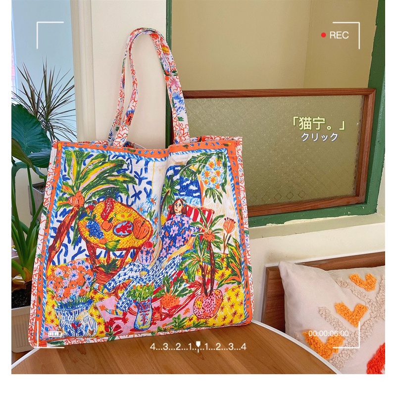 Túi Xách Canvas Hai Mặt Cỡ Lớn In Họa Tiết Hoa Thời Trang