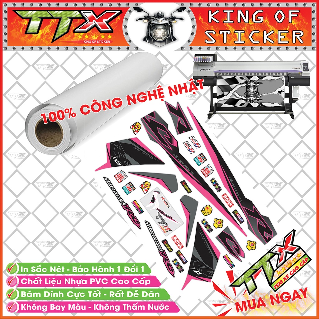 Tem Xe Sirius 110 RC Màu Hồng Xám Đen - Tem Sirius RC Đen Hồng Xám Siêu Đẹp - Mẫu Team Sirius Hồng Xám Đen