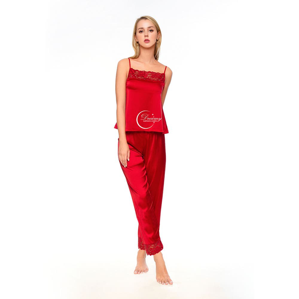 Đồ Bộ Ngủ Lụa Cao Cấp DREAMY DD Quần Dài Hai Dây Cao Cấp Phối Ren Ở Cổ Vô Cùng Gợi Cảm | BigBuy360 - bigbuy360.vn