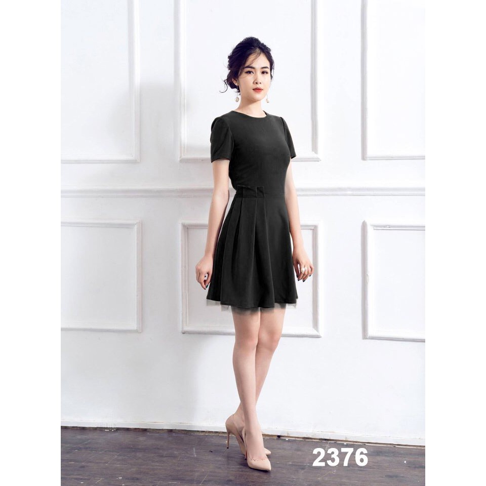 Đầm xòe tay con phối lưới 2376