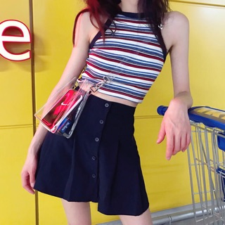 Sẵn_ Áo croptop ba lỗ kẻ nữ