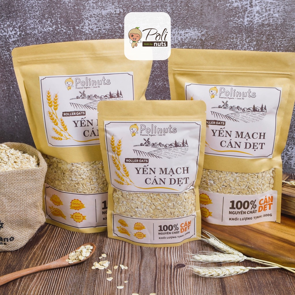 Yến Mạch Giảm Cân Cán Dẹt Tươi Nguyên Cám Nguyên Chất Nhập Khẩu Úc Túi 1Kg Polinuts